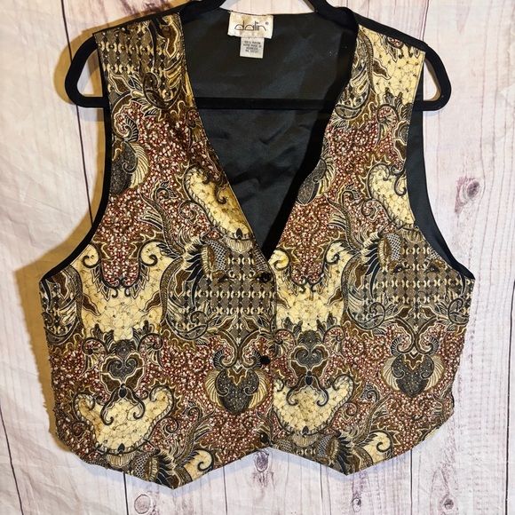 Vintage Fully Beaded Button up V-neck Elegant Paisley Women's Vest 1X - Picture 1 of 8